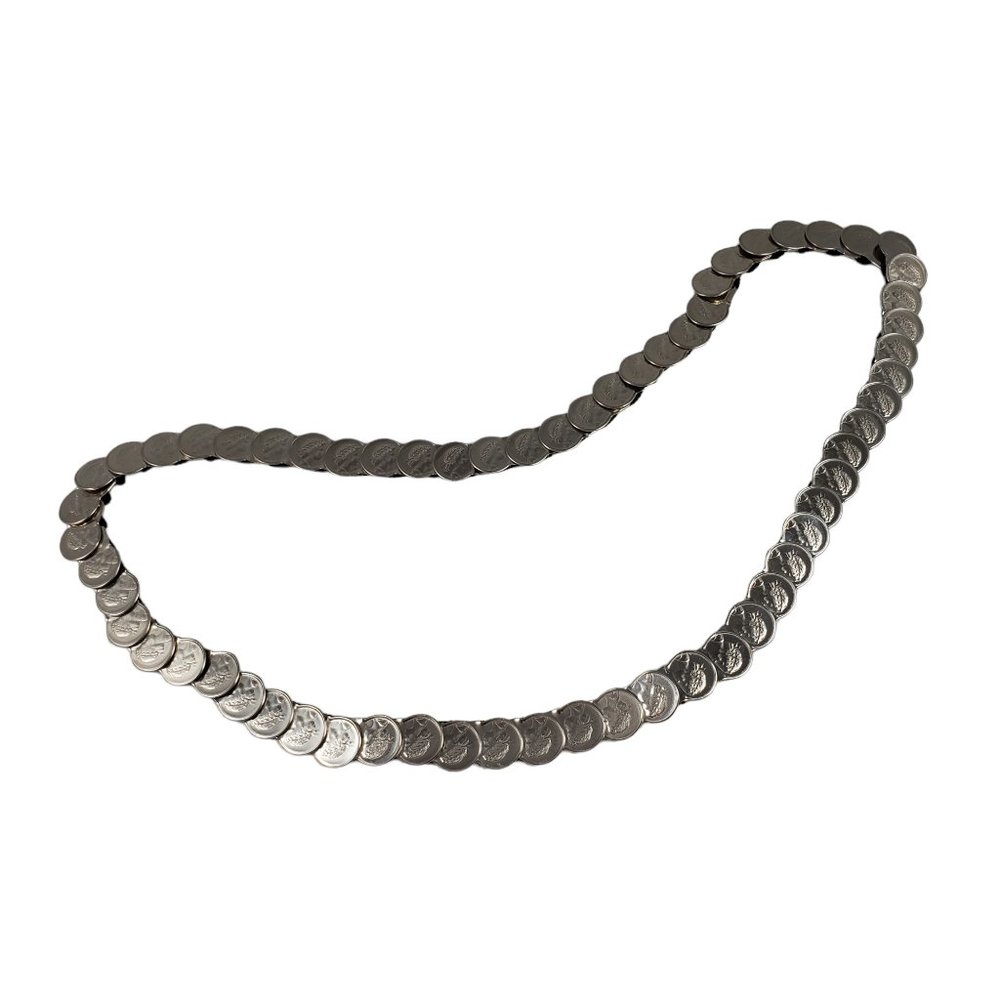 VTG Silver-Tone Metal Concho Coin Belt Stretch Medallion Greek-Silhouette